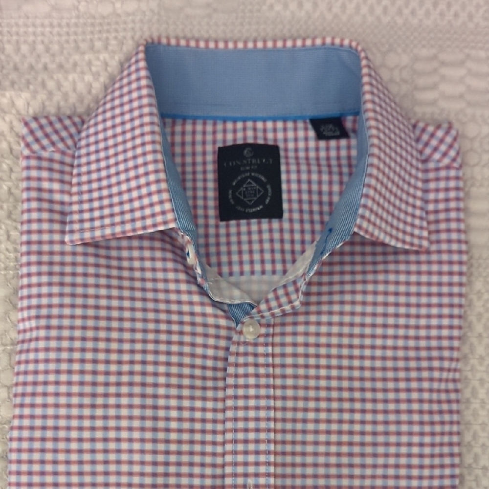 Construct Long Sleeve Men's Blue and Red Checkered Shirt